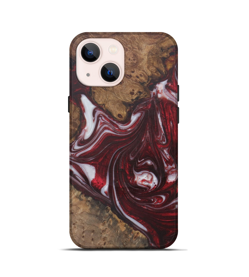 iPhone 13 mini Wood+Resin Live Edge Phone Case - Beret (Dark Red, 571561)