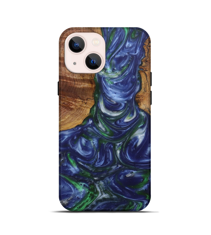 iPhone 13 mini Wood+Resin Live Edge Phone Case - Lyn (Light Blue, 582856)