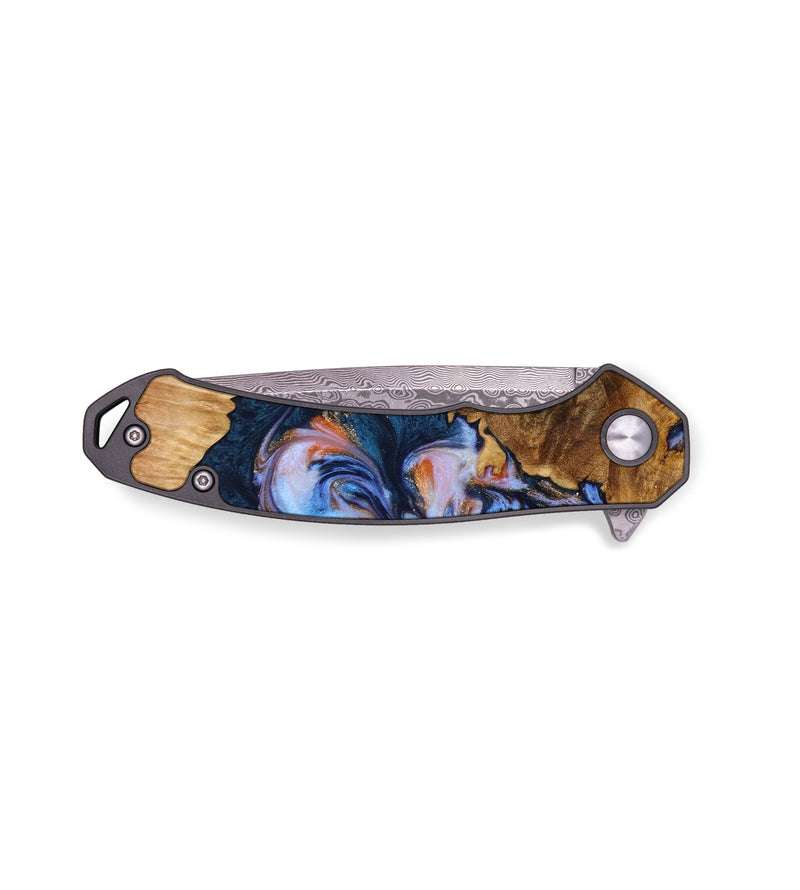 EDC Wood+Resin Pocket Knife - Luann (Teal & Gold, 643169)