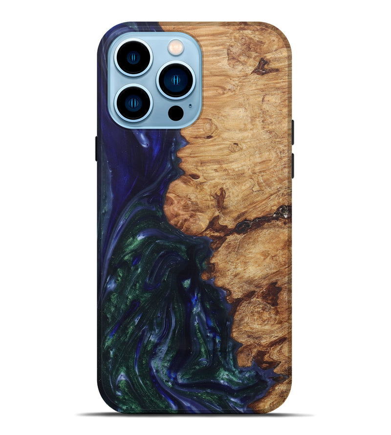 iPhone 14 Pro Max Wood+Resin Live Edge Phone Case - Vilok (Dark Blue, 581734)