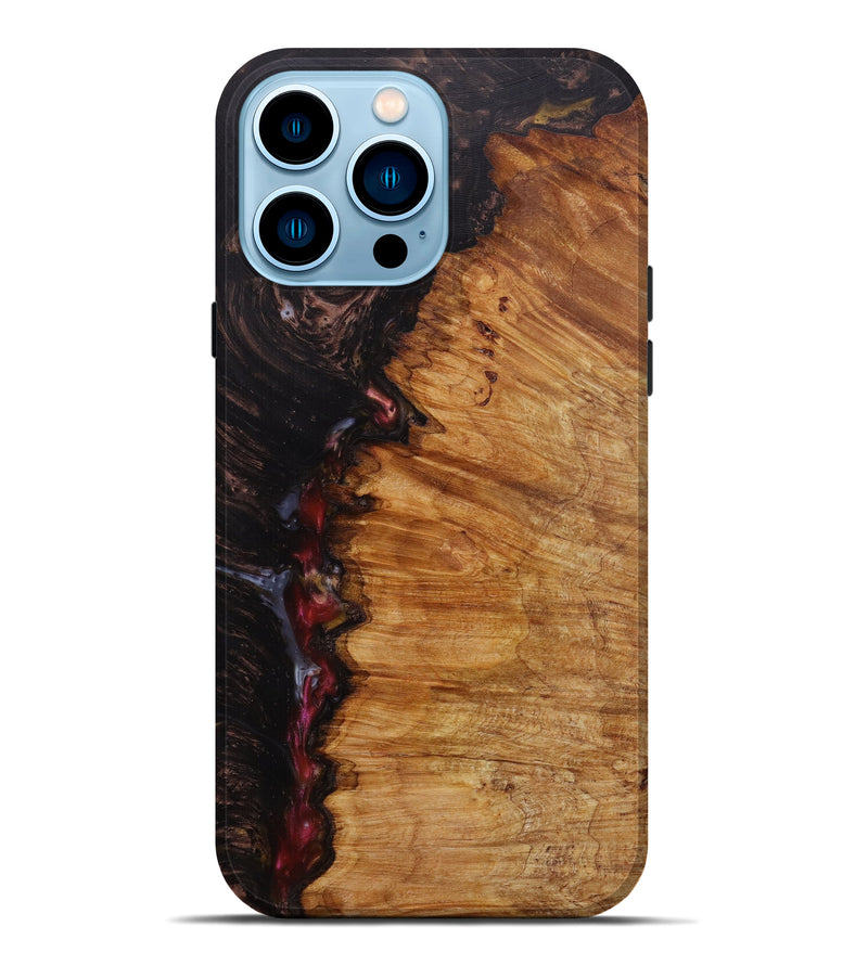 iPhone 14 Pro Max Wood+Resin Live Edge Phone Case - Stephany (Pure Black, 585209)
