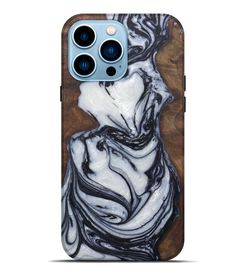 iPhone 14 Pro Max Wood+Resin Live Edge Phone Case - Marna (Black & White, 588645)