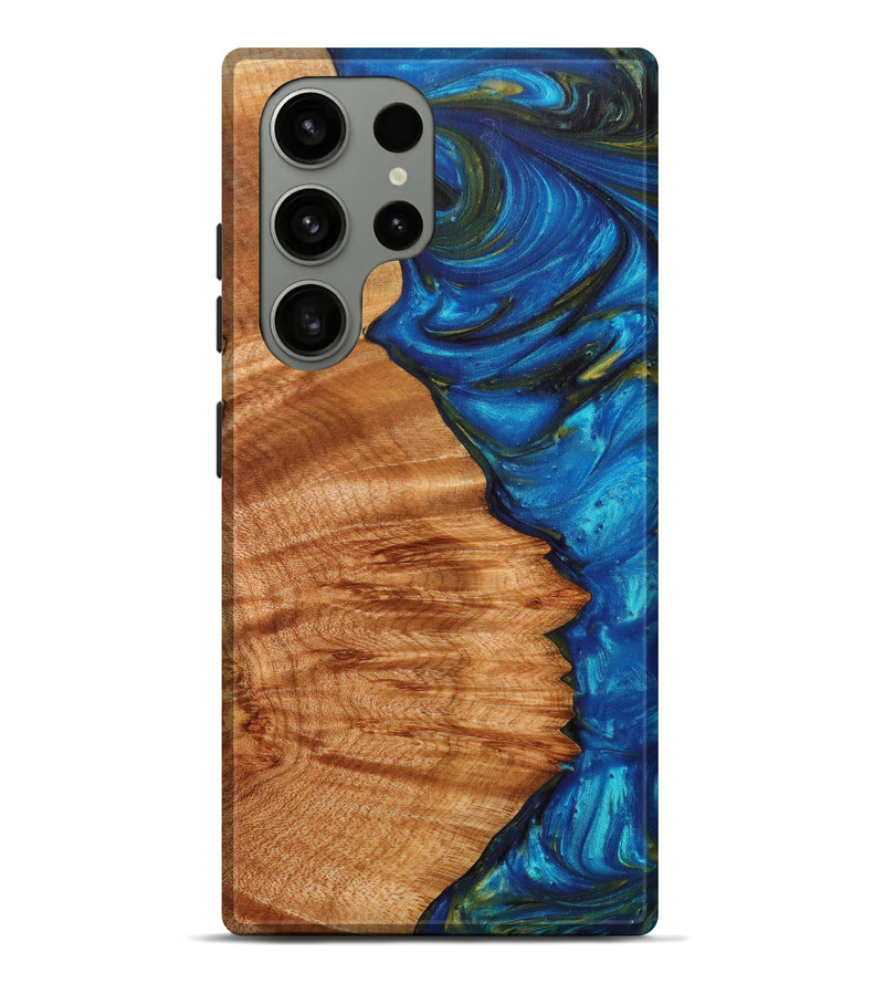 Galaxy S23 Ultra Wood+Resin Live Edge Phone Case - Bhal (Teal & Gold, 633142)