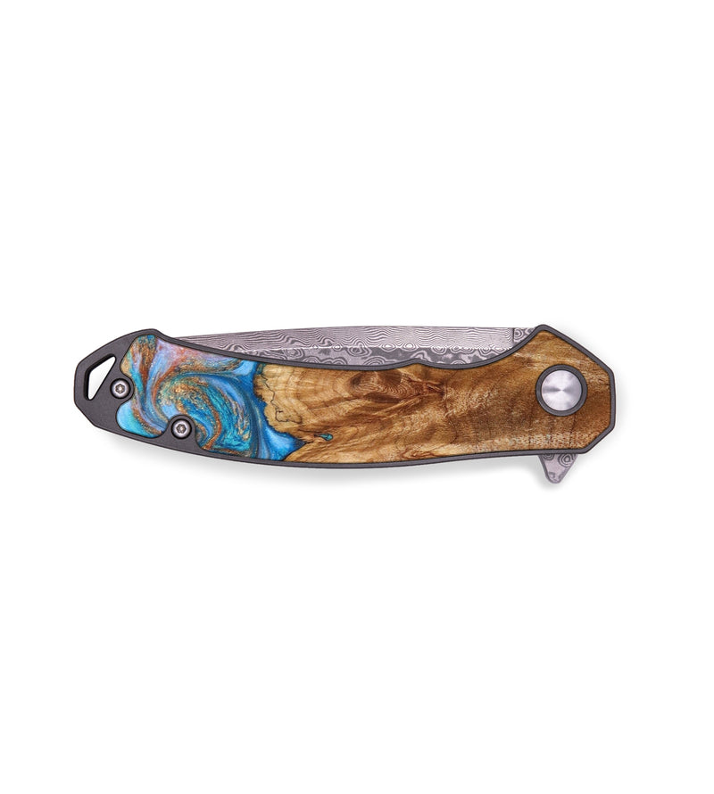 EDC Wood+Resin Pocket Knife - Stephanie (Teal & Gold, 642655)