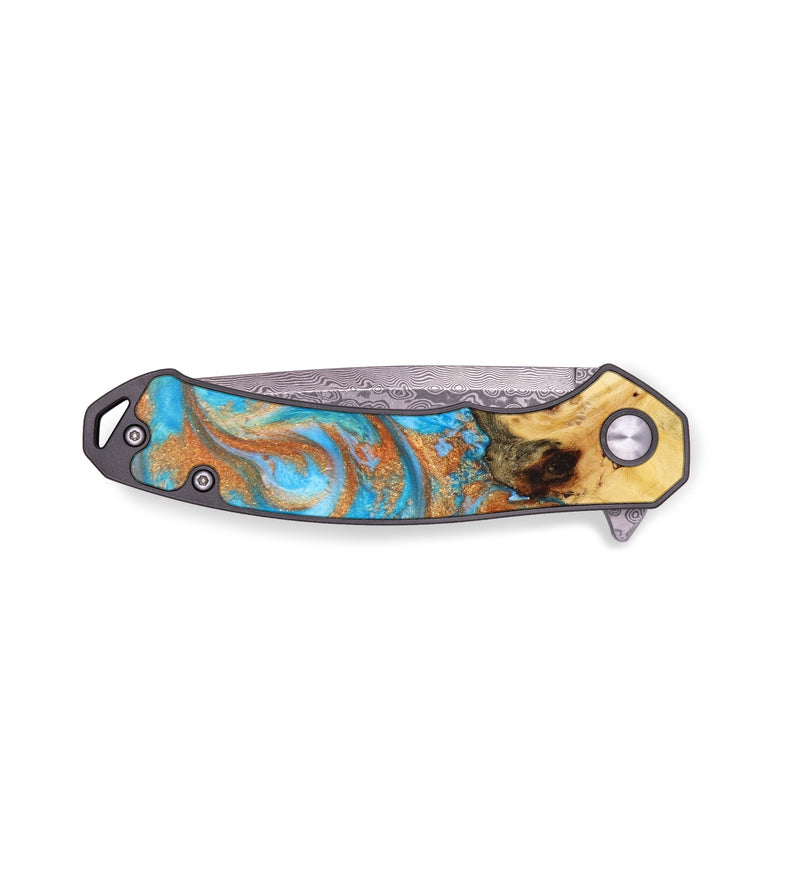 EDC Wood+Resin Pocket Knife - Cassandra (Teal & Gold, 636502)