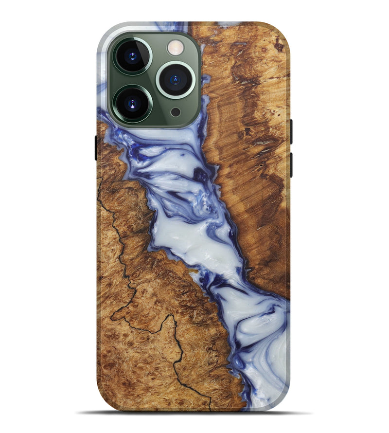 iPhone 13 Pro Max Wood+Resin Live Edge Phone Case - Krishnamurthy (Dark Blue, 581707)