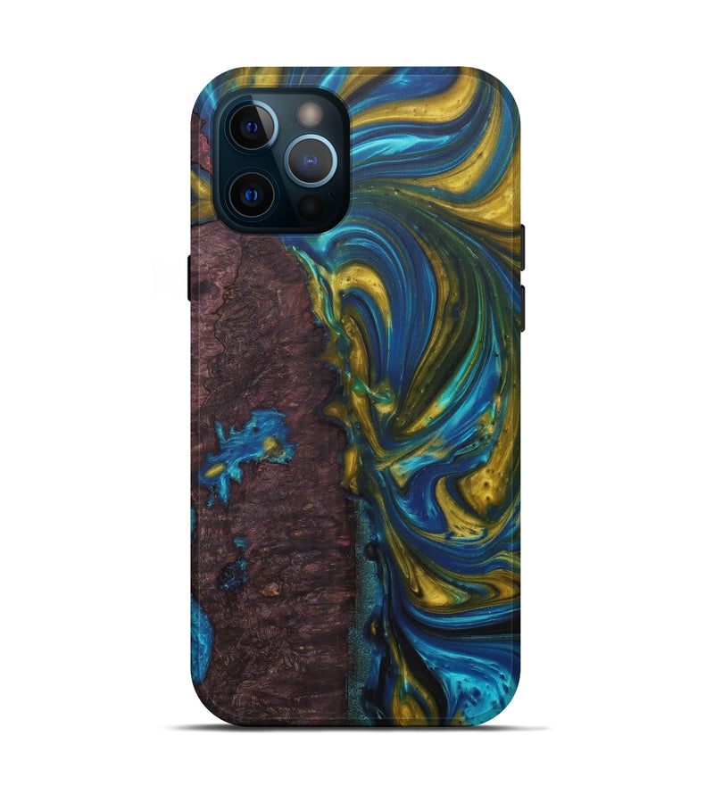 iPhone 12 Pro Wood+Resin Live Edge Phone Case - Ajay (Teal & Gold, 576742)