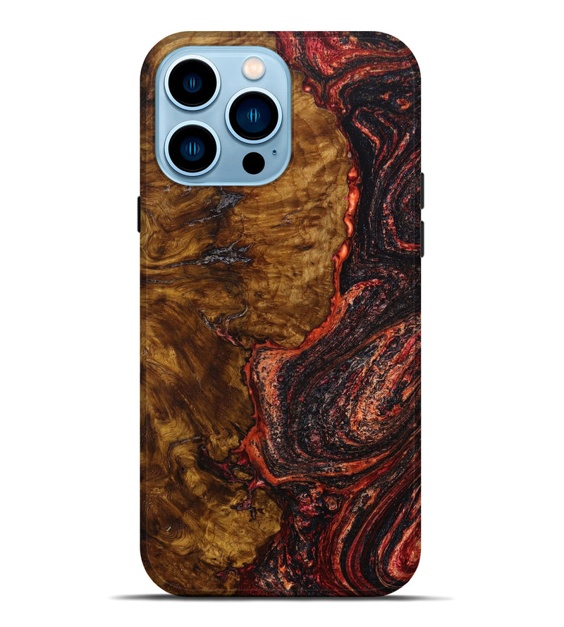 iPhone 14 Pro Max Wood+Resin Live Edge Phone Case - Hannah (Red, 640176)