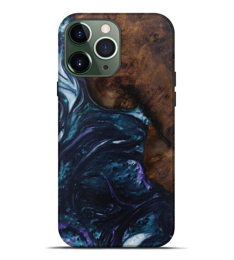 iPhone 13 Pro Max Wood+Resin Live Edge Phone Case - Stafani (Dark Blue, 584045)