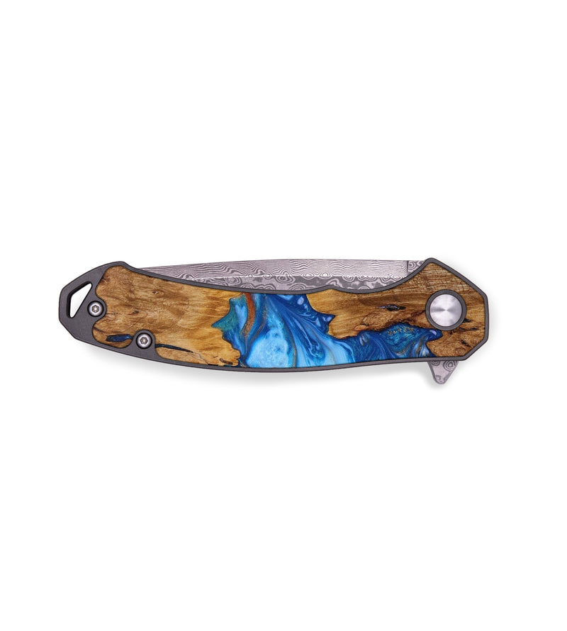 EDC Wood+Resin Pocket Knife - Sonja (Teal & Gold, 642995)