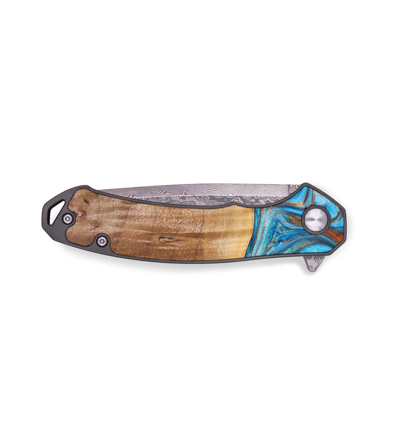EDC Wood+Resin Pocket Knife - Corey (Teal & Gold, 642653)
