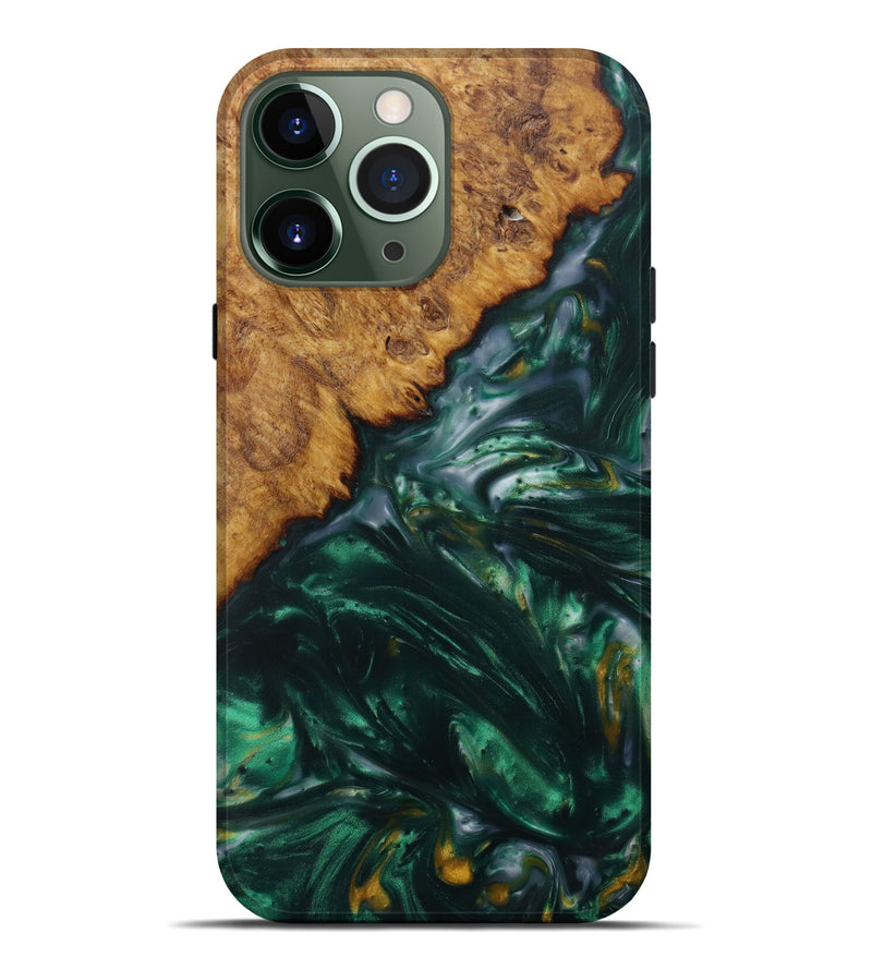 iPhone 13 Pro Max Wood+Resin Live Edge Phone Case - Isahella (Dark Green, 586082)