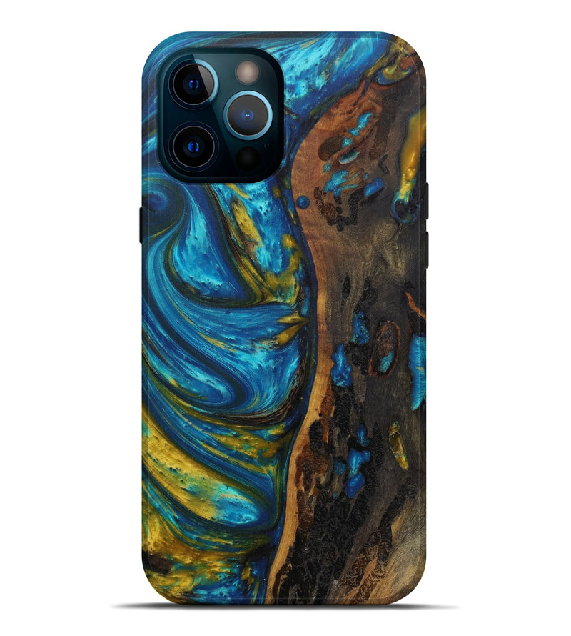iPhone 12 Pro Max Wood+Resin Live Edge Phone Case - Yeung (Teal & Gold, 582827)