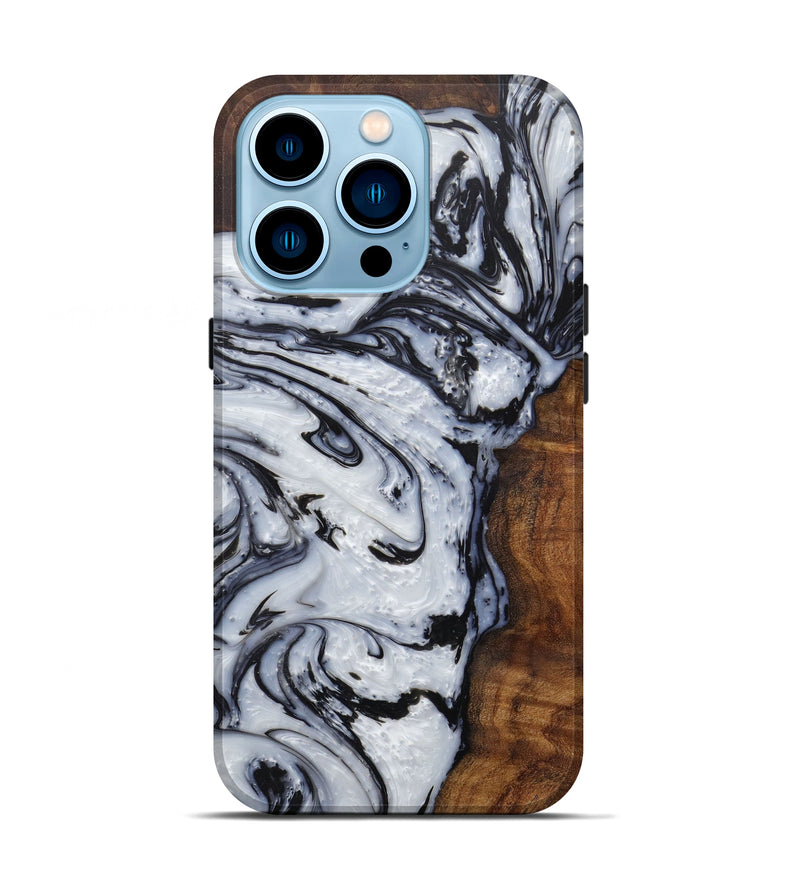 iPhone 14 Pro Wood+Resin Live Edge Phone Case - Dehlia (Black & White, 587034)