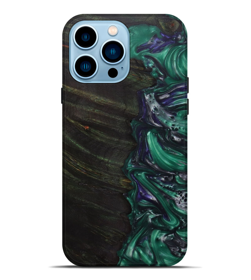 iPhone 14 Pro Max Wood+Resin Live Edge Phone Case - Olia (Dark Green, 586314)