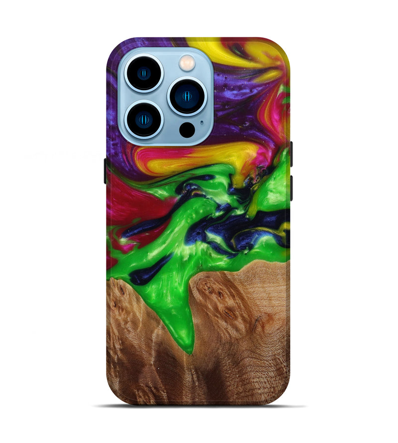 iPhone 14 Pro Wood+Resin Live Edge Phone Case - Shaun (Dark Green, 588748)