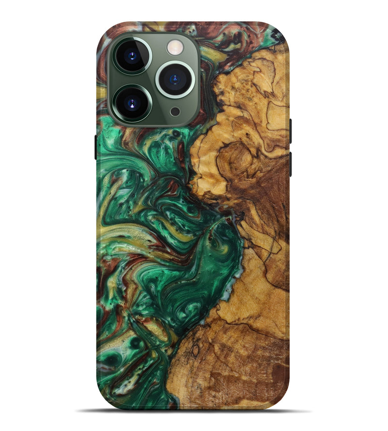 iPhone 13 Pro Max Wood+Resin Live Edge Phone Case - Justin (Dark Green, 584049)