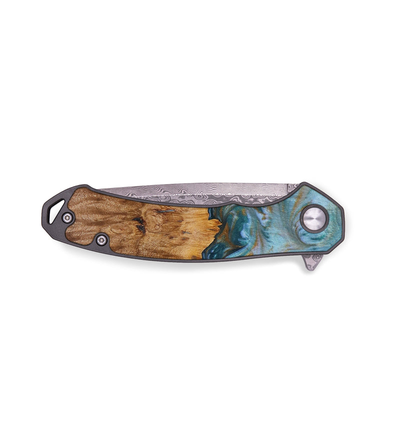 EDC Wood+Resin Pocket Knife - Darin (Teal & Gold, 643012)