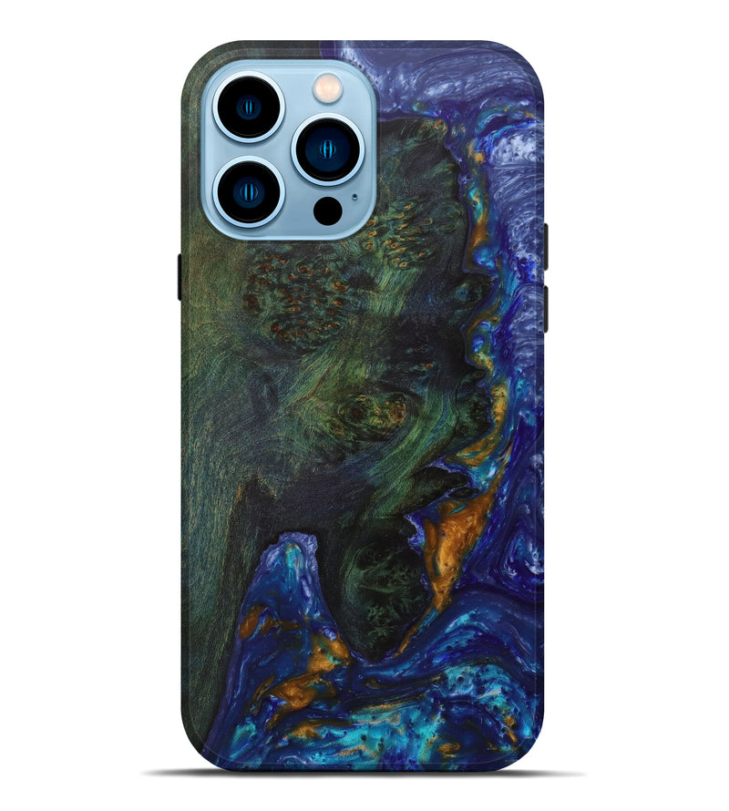 iPhone 14 Pro Max Wood+Resin Live Edge Phone Case - Brechtje (Dark Blue, 586088)