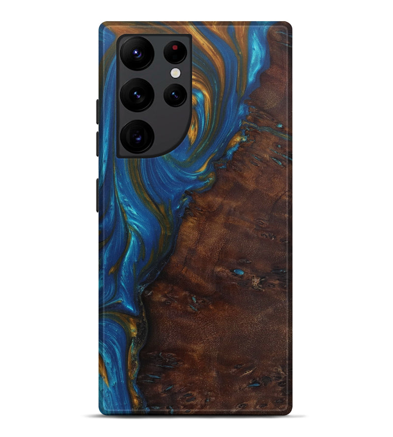 Galaxy S22 Ultra Wood+Resin Live Edge Phone Case - Amelia (Teal & Gold, 571550)
