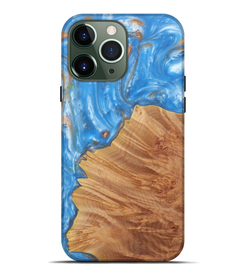 iPhone 13 Pro Max Wood+Resin Live Edge Phone Case - Halie (Light Blue, 576782)