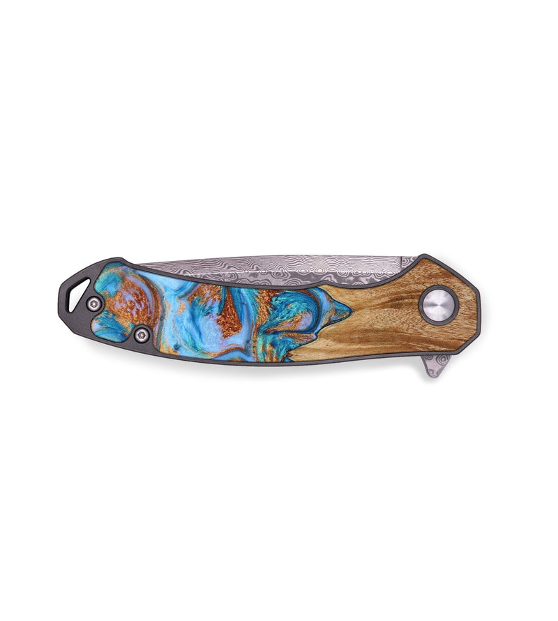 EDC Wood+Resin Pocket Knife - Ira (Teal & Gold, 641906)