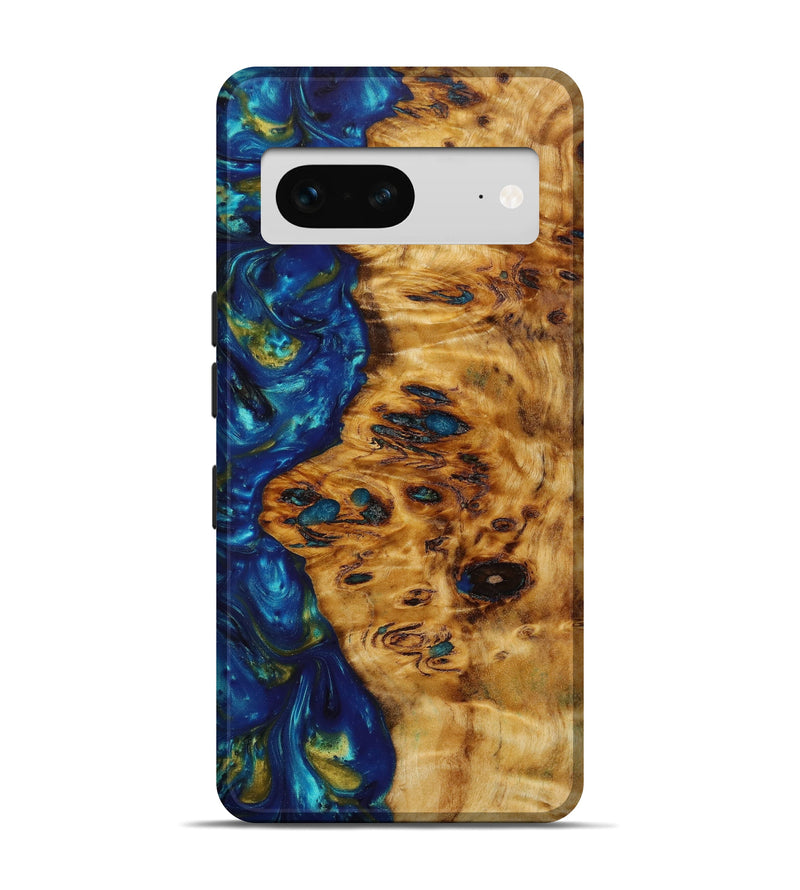 Pixel 7 Wood+Resin Live Edge Phone Case - Randy (Teal & Gold, 642262)