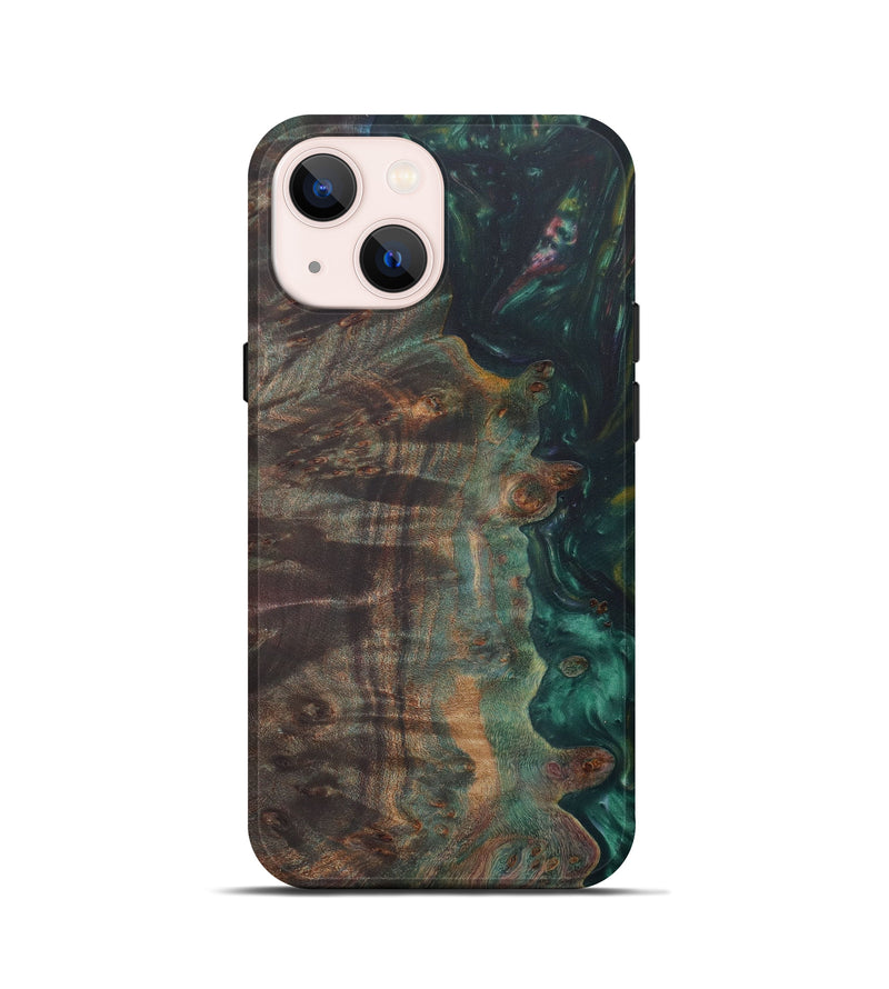 iPhone 13 mini Wood+Resin Live Edge Phone Case - Evey (Dark Green, 573584)