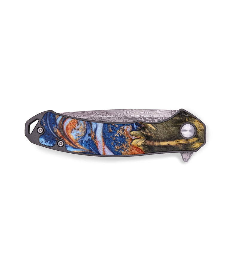 EDC Wood+Resin Pocket Knife - Dena (Teal & Gold, 639982)