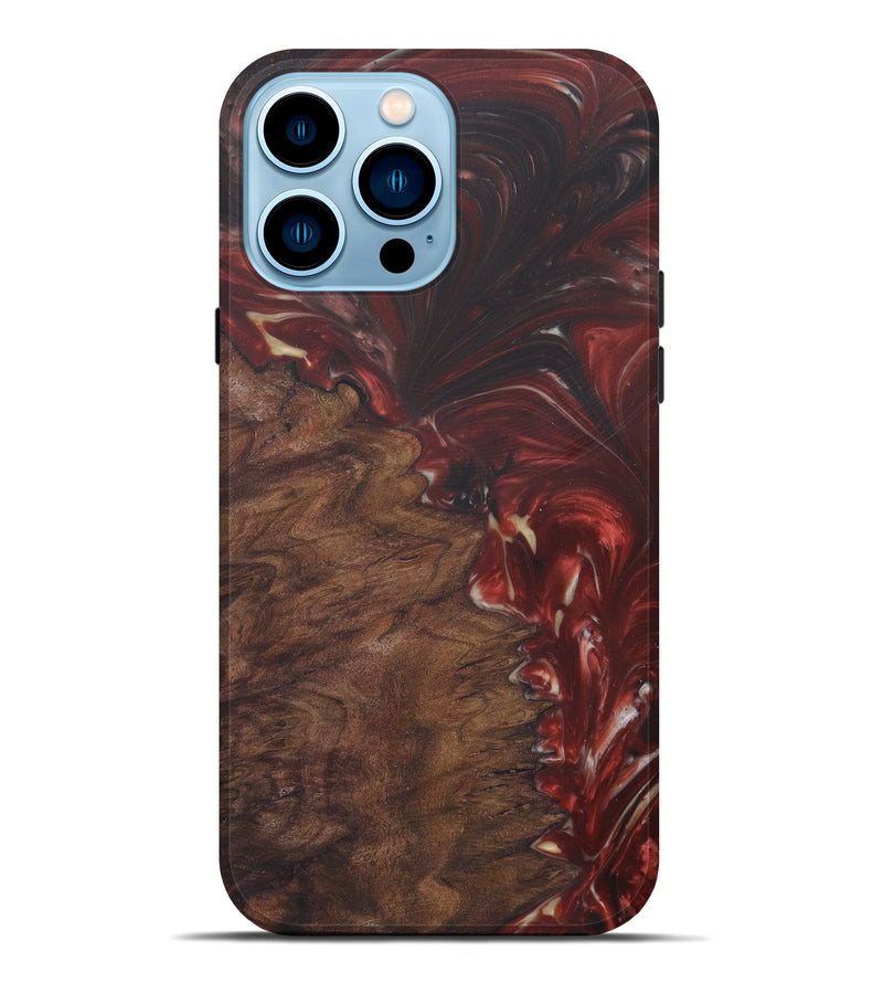 iPhone 14 Pro Max Wood+Resin Live Edge Phone Case - Charlotta (Dark Red, 579164)