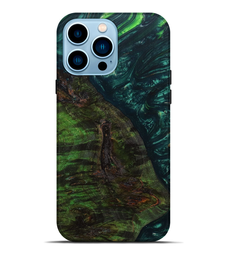 iPhone 14 Pro Max Wood+Resin Live Edge Phone Case - Blair (Green, 644474)