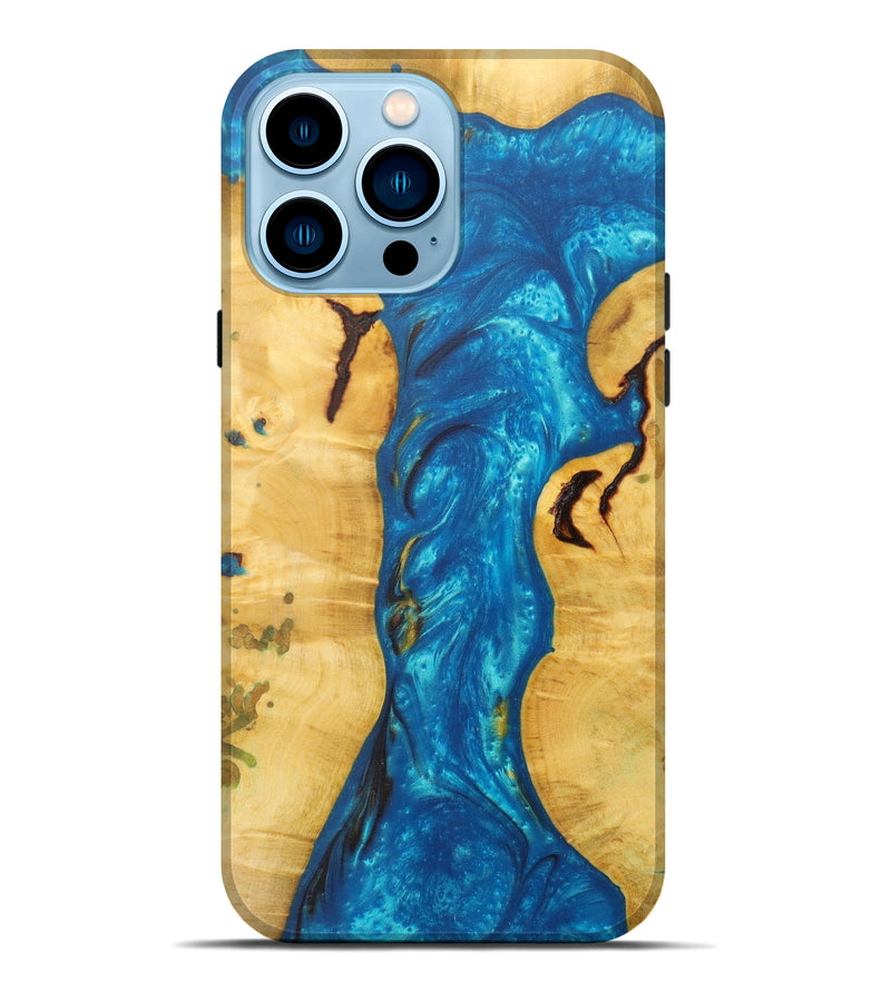 iPhone 14 Pro Max Wood+Resin Live Edge Phone Case - Abagael (Teal & Gold, 585550)