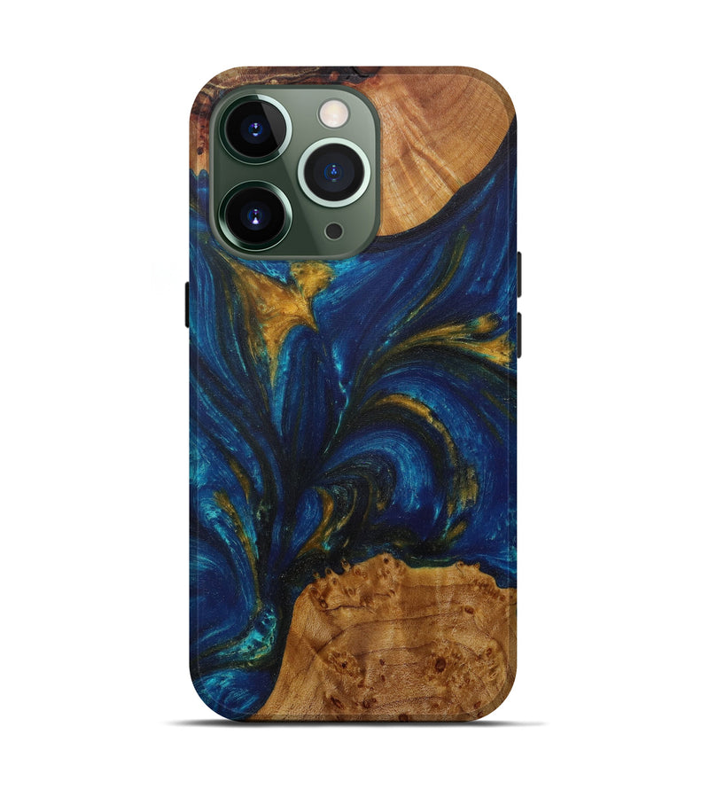 iPhone 13 Pro Wood+Resin Live Edge Phone Case - Drew (Teal & Gold, 585166)