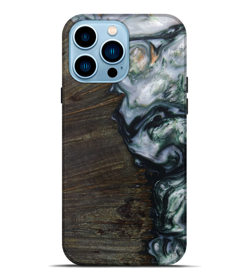 iPhone 14 Pro Max Wood+Resin Live Edge Phone Case - Rungroj (Dark Green, 586079)