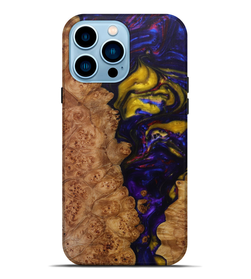 iPhone 14 Pro Max Wood+Resin Live Edge Phone Case - Pearl (Dark Blue, 586299)