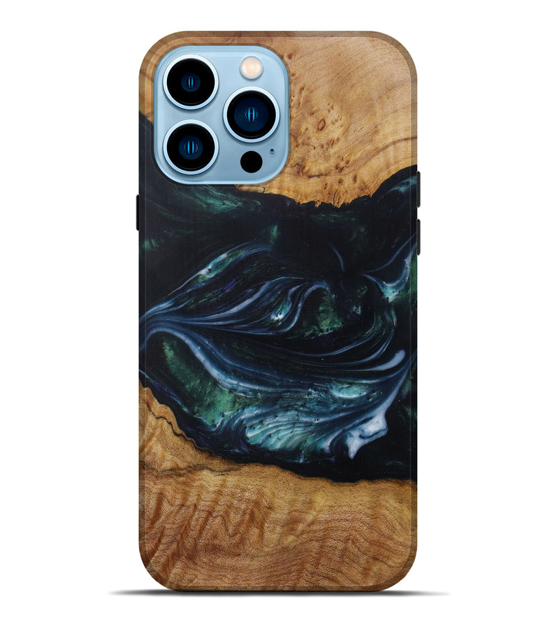 iPhone 14 Pro Max Wood+Resin Live Edge Phone Case - Harrison (Dark Green, 585131)