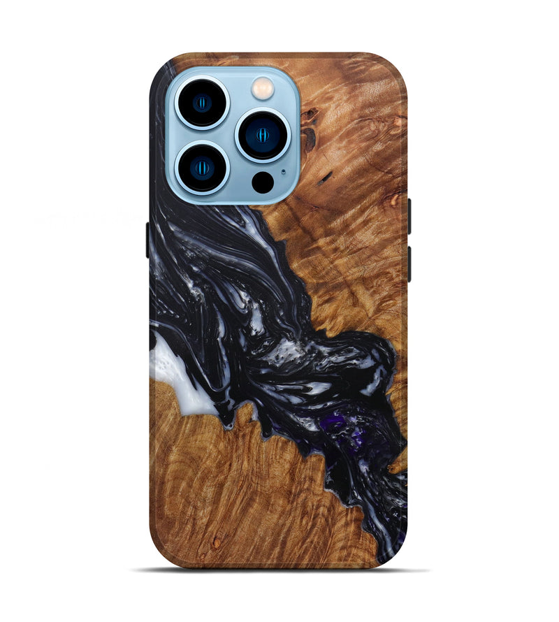 iPhone 14 Pro Wood+Resin Live Edge Phone Case - Eryn (Black & White, 587036)