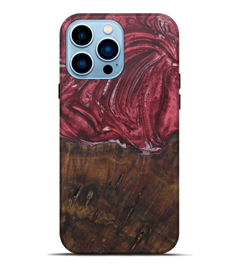 iPhone 14 Pro Max Wood+Resin Live Edge Phone Case - Ezmeralda (Dark Red, 579186)