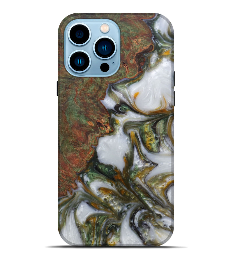 iPhone 14 Pro Max Wood+Resin Live Edge Phone Case - Irina (Dark Green, 586084)
