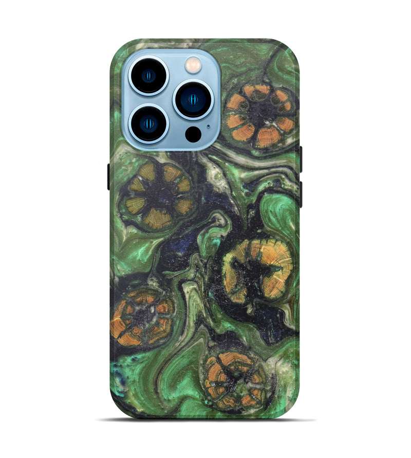 iPhone 14 Pro Wood+Resin Live Edge Phone Case - Noella (Dark Green, 606870)