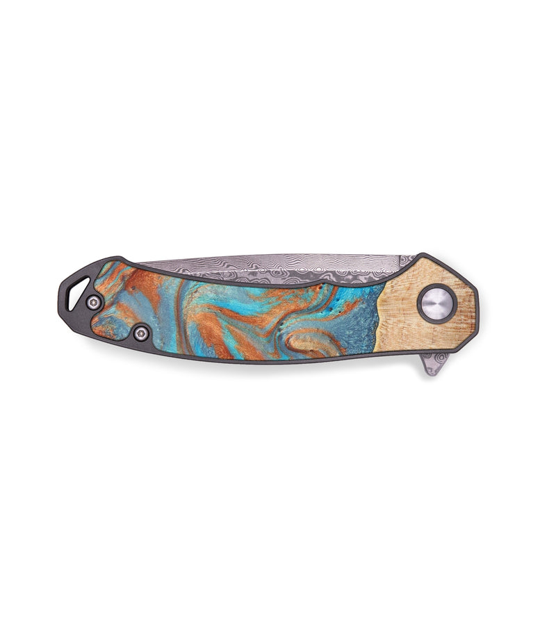 EDC Wood+Resin Pocket Knife - Cecil (Teal & Gold, 636336)