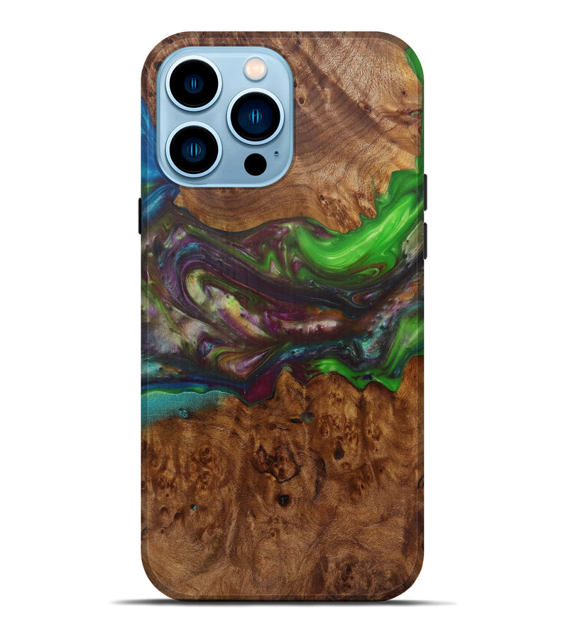 iPhone 14 Pro Max Wood+Resin Live Edge Phone Case - Anetta (Dark Green, 582869)