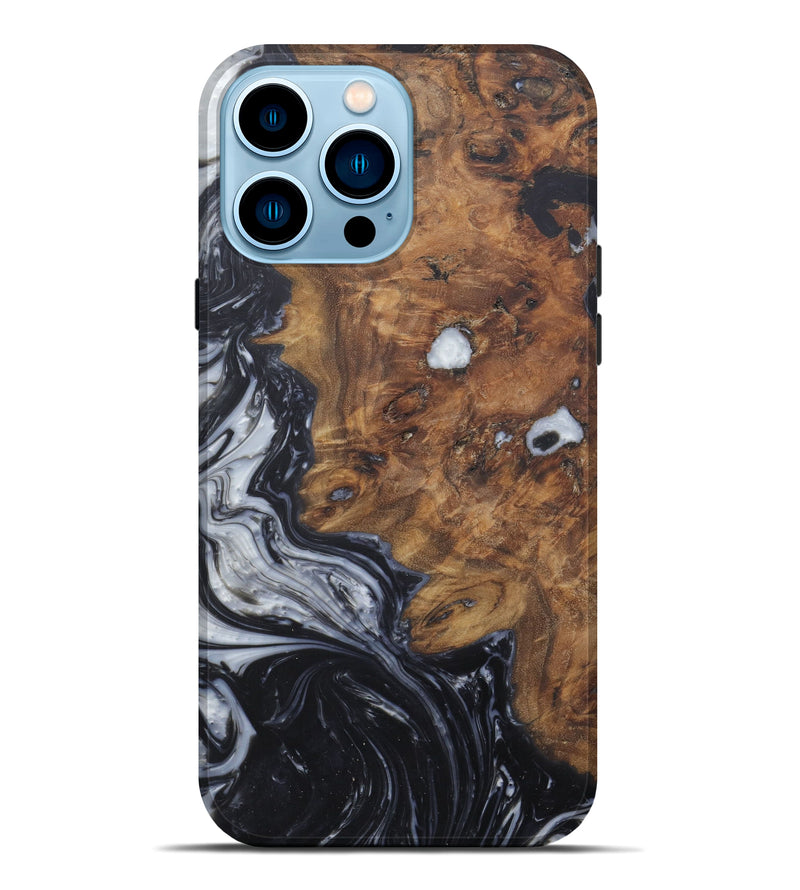 iPhone 14 Pro Max Wood+Resin Live Edge Phone Case - Arjun (Black & White, 588650)