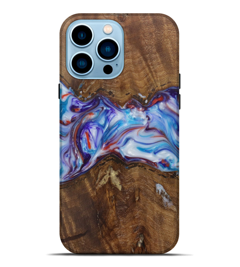 iPhone 14 Pro Max Wood+Resin Live Edge Phone Case - Maureene (Light Blue, 586307)