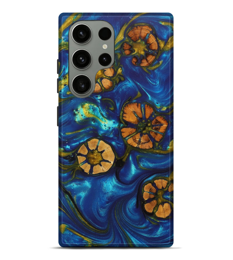 Galaxy S23 Ultra Wood+Resin Live Edge Phone Case - Kimberlee (Teal & Gold, 633129)