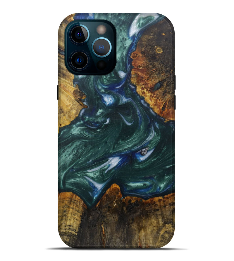 iPhone 12 Pro Max Wood+Resin Live Edge Phone Case - Haleigh (Dark Green, 571492)