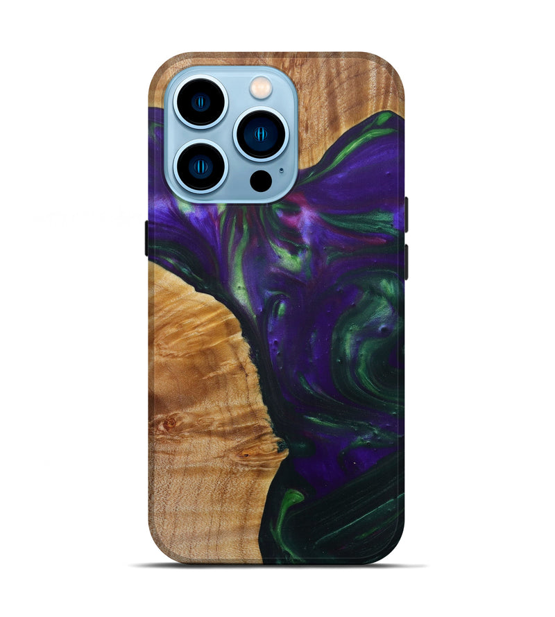 iPhone 14 Pro Wood+Resin Live Edge Phone Case - Knut (Dark Green, 585148)