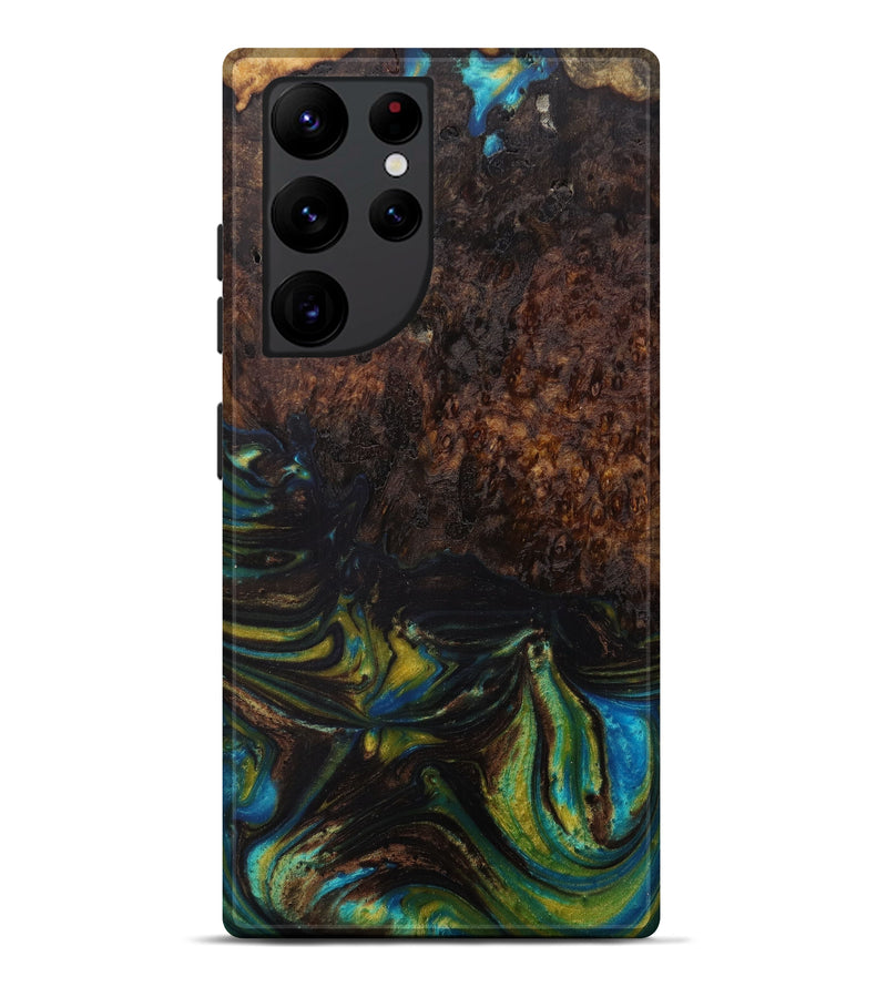 Galaxy S22 Ultra Wood+Resin Live Edge Phone Case - Tele (Teal & Gold, 582826)