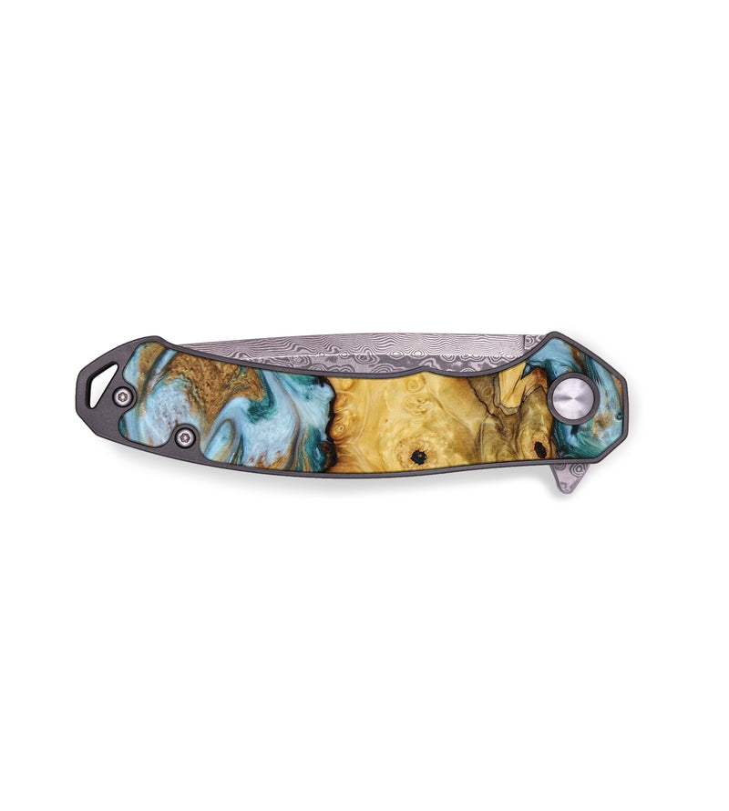 EDC Wood+Resin Pocket Knife - Emmanuel (Teal & Gold, 641492)