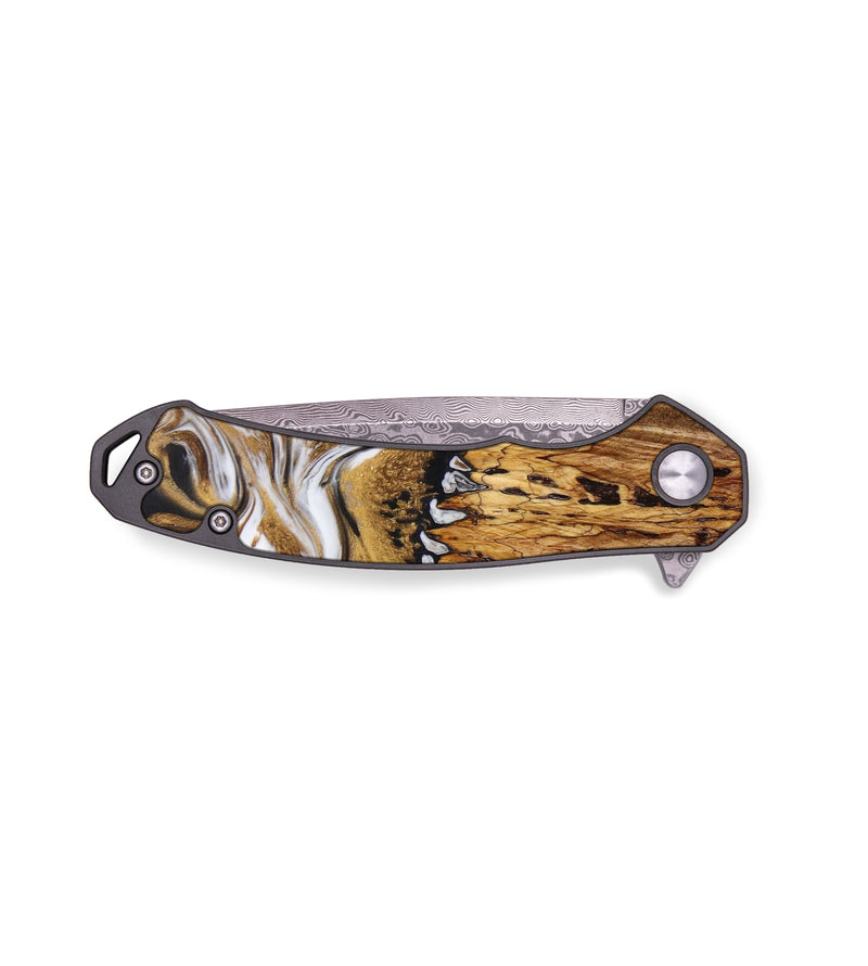 EDC Wood+Resin Pocket Knife - Loretta (Black & White, 642786)